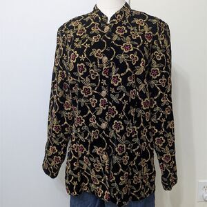 Dress Barn Women Sz L Embroidered Floral Boho Jacket Retro Folk Romantic Vintage